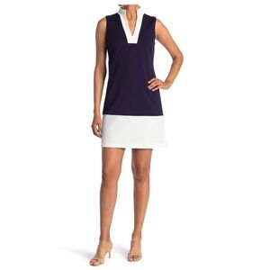 STS Sail to Sable Navy White Colorblock Sleeveless Collared Shift Dress XS